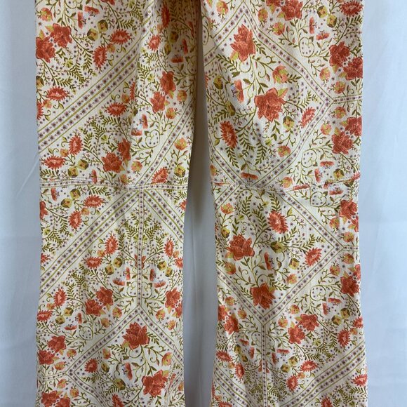 Show Me Your Mumu Pants XS Peach Green Coral Floral Elastic Waist Pull-On Denim - Picture 10 of 12